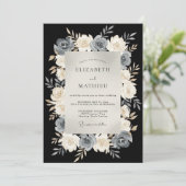 Schwarze verfeinerte Abendhochzeit Einladung (Stehend Vorderseite)