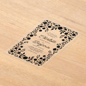 Schwarze Verzierte Blumenstrauß-Hochzeit Acryleinladungen (Ablage )