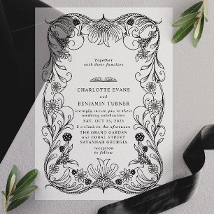 Schwarze Verzierte Vintage Rahmen-Hochzeit Pergament Einladungen