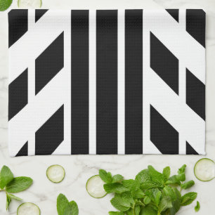 Schwarze viereckige Streifen auf Weiß mit Monogram Handtuch