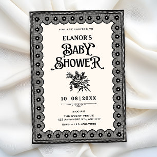 Schwarze viktorianische Spitze Babyparty Einladung