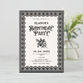 Schwarze viktorianische Spitzen-Geburtstag Einladung (Stehend Vorderseite)