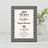 Schwarze viktorianische Spitzenhochzeit Save The Date (Stehend Vorderseite)