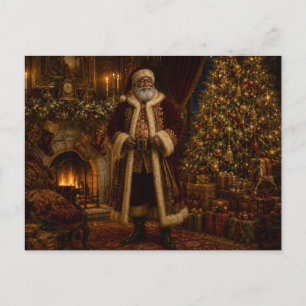 Schwarze viktorianische Weihnachtspostkarte mit Sa Postkarte