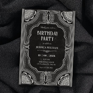 Schwarze Vintage Art Deco Geburtstag Einladung