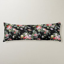 Schwarze Vintage-Blumen-Body-Pillow
