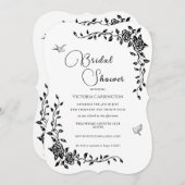 Schwarze Vintage Blumendusche Einladung (Vorne/Hinten)