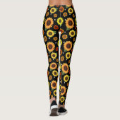 Schwarze Vintage Blütenchic Sonnenblumen Polka Dot Leggings (Rückseite)