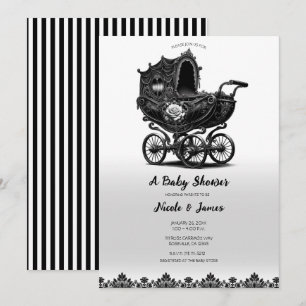 Schwarze Vintage-Gotik-Kinderwagen-Baby-Party Einladung