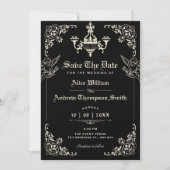 Schwarze Vintage gotische Bogenhochzeit Save The Date (Vorderseite)