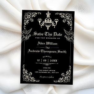 Schwarze Vintage gotische Bogenhochzeit Save The Date