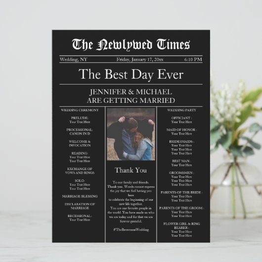 Schwarze Vintage Hochzeit Einladung (Stehend Vorderseite)