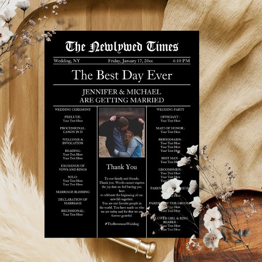 Schwarze Vintage Hochzeit Einladung