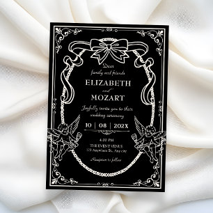 Schwarze Vintage-künstlerische barocke Hochzeits e Einladung
