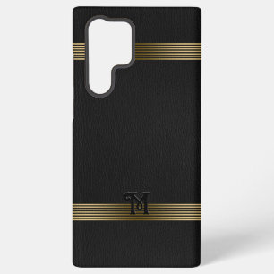 Schwarze Vintage-Ledertextur mit goldenen Streifen Samsung Galaxy Hülle