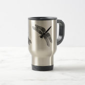 Schwarze Vintage Libellen-Natur-Kunst Reisebecher (VorderseiteRechts)