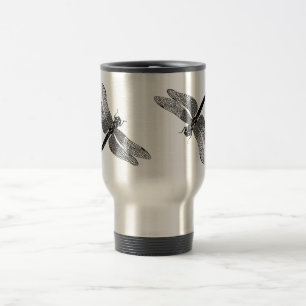 Schwarze Vintage-Libellen-Naturkunst Reisebecher