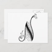 Schwarze Vintage Monogram N Script Floral Postkarte (Vorne/Hinten)