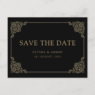Schwarze Vintage-Muslim-Save-the-Date-Ankündigung Ankündigungspostkarte