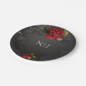 Schwarze Vintage Ornamentalhochzeit Pappteller (Schrägansicht)