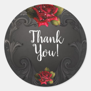 Schwarze Vintage Ornamente Rote Rosen Hochzeitsgun Runder Aufkleber