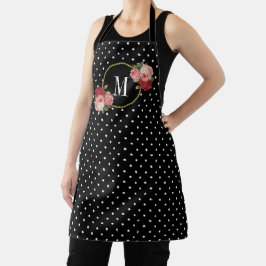 Schwarze Vintage Polka Dots Rose Spaß Monogramm Schürze