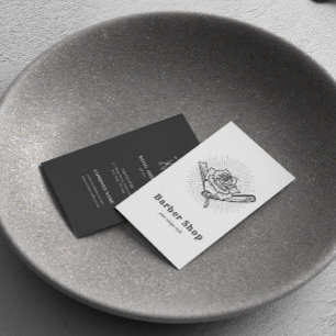 Schwarze Vintage Retro Barber Shop Rose Blade Visitenkarte