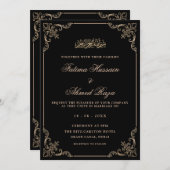 Schwarze Vintage romantische Heirat Einladung (Vorne/Hinten)