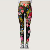 Schwarze Vintage Rose Garten Leggings (Vorderseite)