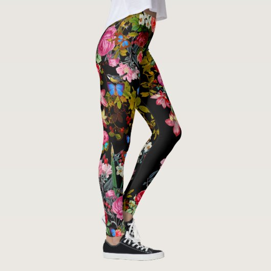 Schwarze Vintage Rose Garten Leggings (Rechts)