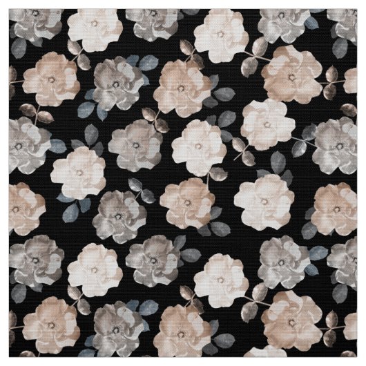 Schwarze Vintage Rose Weißes Muster Baumwolle Stoff (Muster)