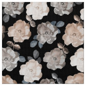 Schwarze Vintage Rose Weißes Muster Baumwolle Stoff (Nahaufnahme)