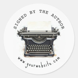 Schwarze Vintage-Schreibmaschine vom Autor signier Runder Aufkleber