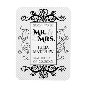 Schwarze Vintage-Schwünge Save-The-Date-Hochzeit Magnet