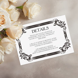 Schwarze Vintage Silhouette Hochzeit mit Typografi RSVP Karte