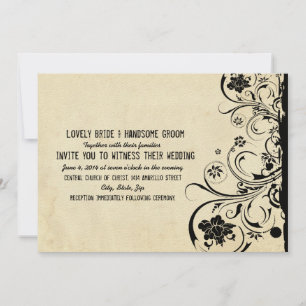 Schwarze Vintage Spitze auf Parchment Hochzeit Ein Einladung