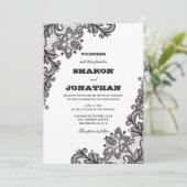 Schwarze Vintage Spitze Einladung (Stehend Vorderseite)