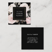 Schwarze Vintage Wasserfarben-Rose in Schwarz Quadratische Visitenkarte (Vorne/Hinten)