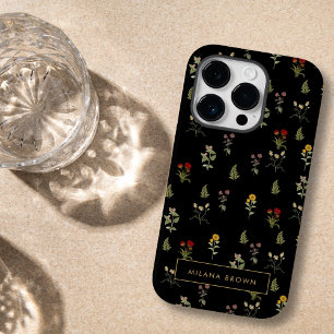 Schwarze Vintage Wildblume Blumenmuster Chic Case-Mate iPhone 14 Pro Hülle