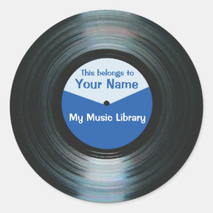 Schwarze Vinyl-Musik-Label-Aufkleber Blau Runder Aufkleber