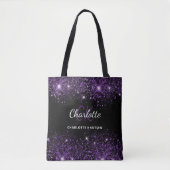Schwarze violette Glitter-Monogramm-Initialen Name Tasche (Vorderseite)