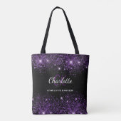 Schwarze violette Glitter-Monogramm-Initialen Name Tasche (Rückseite)