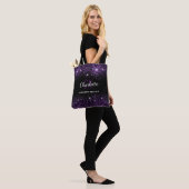 Schwarze violette Glitter-Monogramm-Initialen Name Tasche (Am Model)