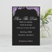 Schwarze & violette Jacaranda-Blüten Save-the-Date Einladung (Stehend Vorderseite)