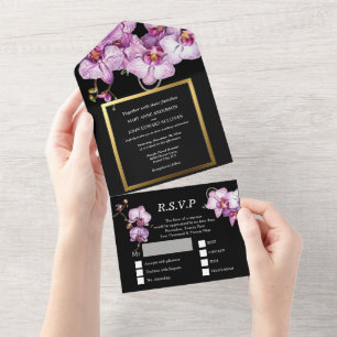 Schwarze violette Orchideenblume goldene Hochzeit All In One Einladung