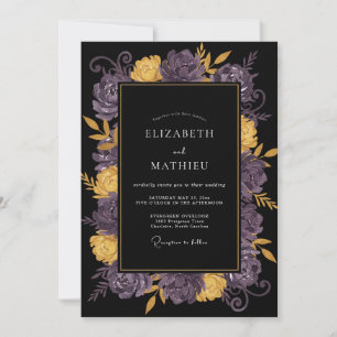 Schwarze violette Ranunculus-Eukalyptus-Hochzeit Einladung