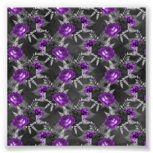 Schwarze Violette Rose Elegante Silberblätter Gart Fotodruck