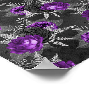 Schwarze violette Rosen silberne Blätter dunkler G Poster