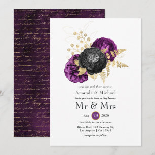 Schwarze, violette und goldene florale gotische Ho Einladung
