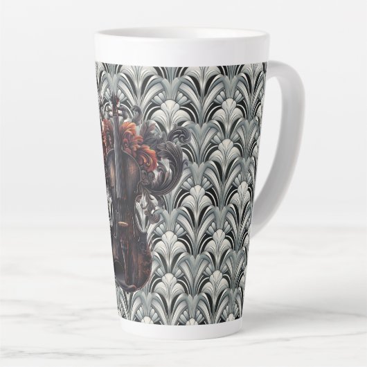 Schwarze Violine in Art Deco GMajor Keramik Latte Milchtasse (Rechte Ecke)
